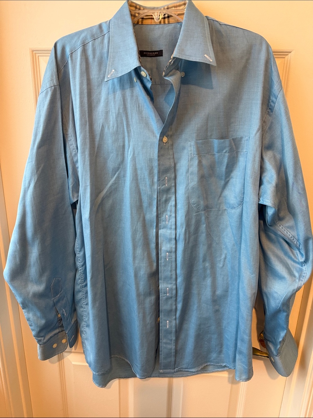 Burberry Men Light Blue Long-Sleeve Dress Shirt large